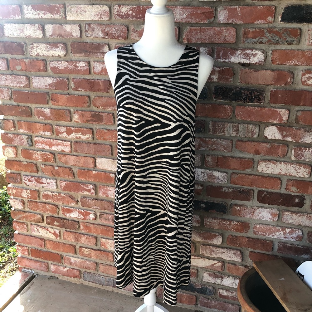 Ladies H&M Tan And Black Zebra Print Sleeveless Dress Size Small